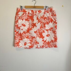 Tommy Bahama Linen Floral Mini Skirt Orange White Resort Tropical Sz 14 Beachy